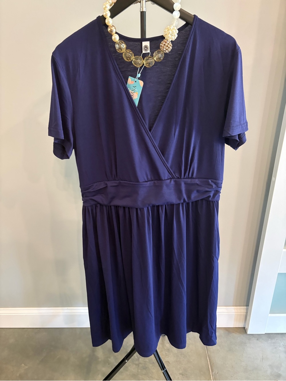 Women's Navy Wrap-Front Short Sleeve Dress